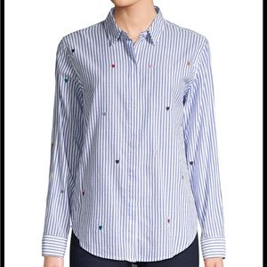Rails striped button down with colorful hearts